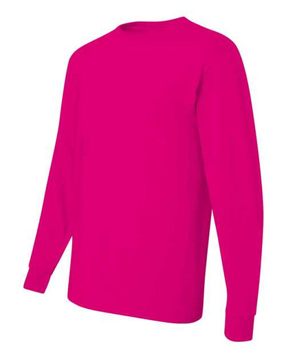JERZEES Dri-Power® Long Sleeve 50/50 T-Shirt 29LSR Cyber Pink Custom Embroidered Business Logo