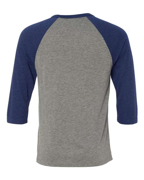 BELLA + CANVAS Three-Quarter Sleeve Baseball Tee 3200 Grey/ Navy Triblend Custom Embroidered Business Logo