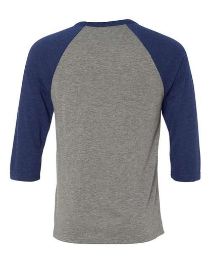 BELLA + CANVAS Three-Quarter Sleeve Baseball Tee 3200 Grey/ Navy Triblend Custom Embroidered Business Logo