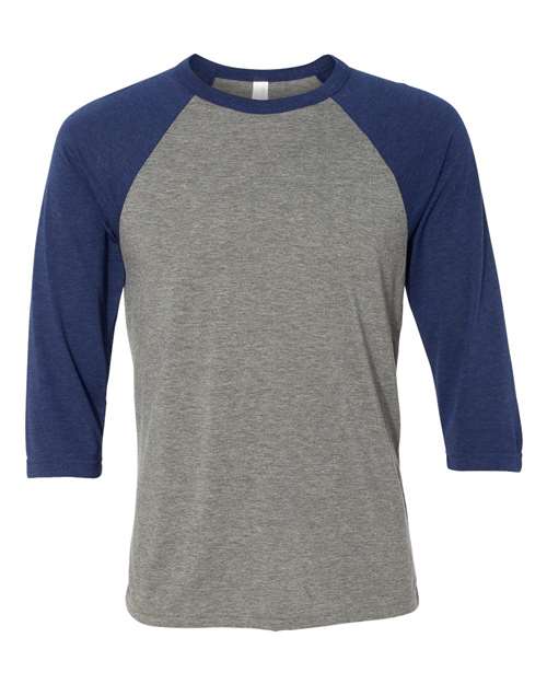 BELLA + CANVAS Three-Quarter Sleeve Baseball Tee 3200 Grey/ Navy Triblend Custom Embroidered Business Logo