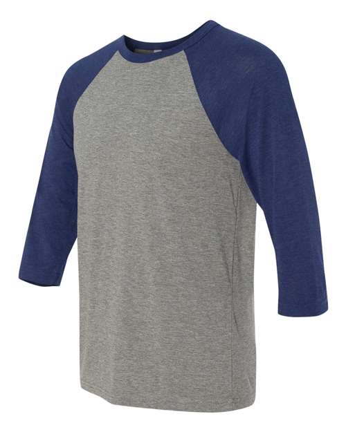 BELLA + CANVAS Three-Quarter Sleeve Baseball Tee 3200 Grey/ Navy Triblend Custom Embroidered Business Logo