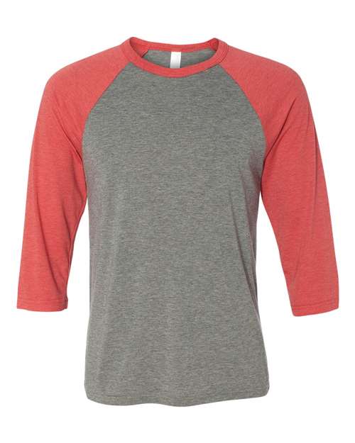 BELLA + CANVAS Three-Quarter Sleeve Baseball Tee 3200 Grey/ Navy Triblend Custom Embroidered Business Logo