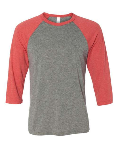 BELLA + CANVAS Three-Quarter Sleeve Baseball Tee 3200 Grey/ Navy Triblend Custom Embroidered Business Logo