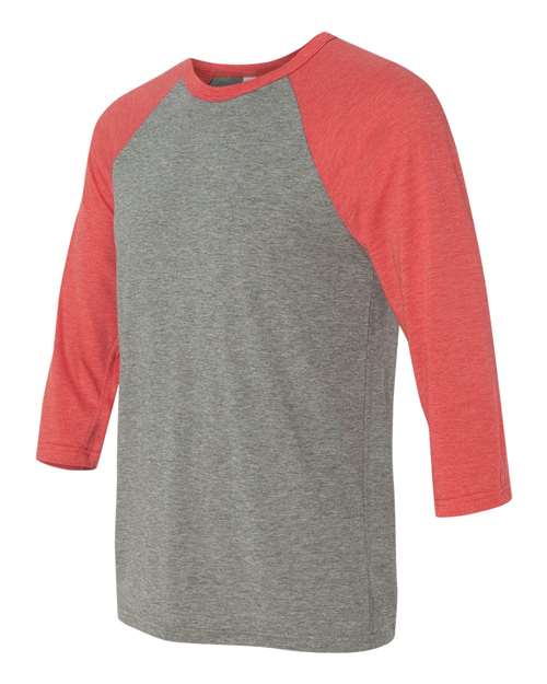 BELLA + CANVAS Three-Quarter Sleeve Baseball Tee 3200 Grey/ Navy Triblend Custom Embroidered Business Logo