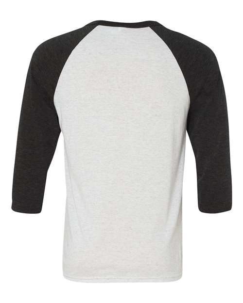 BELLA + CANVAS Three-Quarter Sleeve Baseball Tee 3200 White Fleck/ Charcoal Triblend Custom Embroidered Business Logo