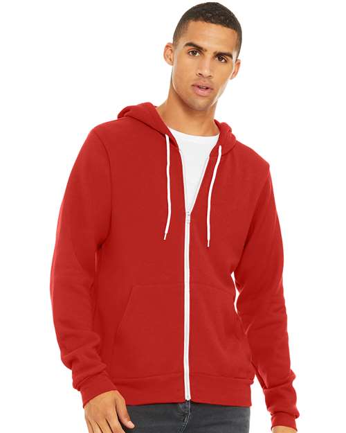 Custom Embroidered  BELLA + CANVAS Sponge Fleece Full-Zip Hoodie 3739 Red