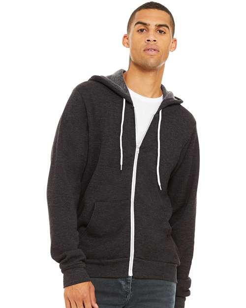 Custom Embroidered  BELLA + CANVAS Sponge Fleece Full-Zip Hoodie 3739 Dark Grey Heather