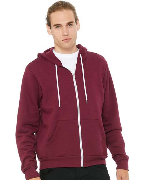 Custom Embroidered  BELLA + CANVAS Sponge Fleece Full-Zip Hoodie 3739 Maroon