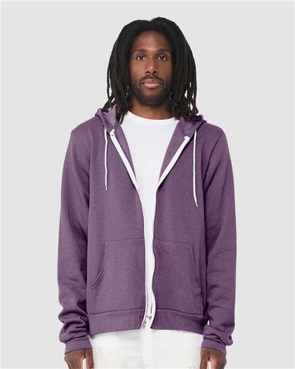 Custom Embroidered  BELLA + CANVAS Sponge Fleece Full-Zip Hoodie 3739 Heather Team Purple