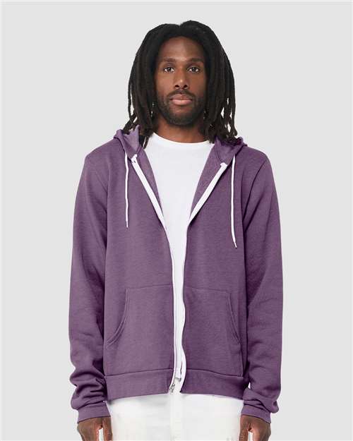 Custom Embroidered  BELLA + CANVAS Sponge Fleece Full-Zip Hoodie 3739 Heather Team Purple