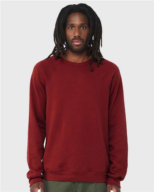 Custom Embroidered  BELLA + CANVAS Sponge Fleece Raglan Crewneck Sweatshirt 3901 Cardinal