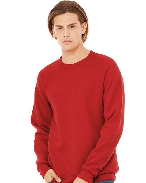 Custom Embroidered  BELLA + CANVAS Sponge Fleece Raglan Crewneck Sweatshirt 3901 Red