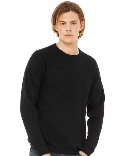 Custom Embroidered  BELLA + CANVAS Sponge Fleece Raglan Crewneck Sweatshirt 3901 Black