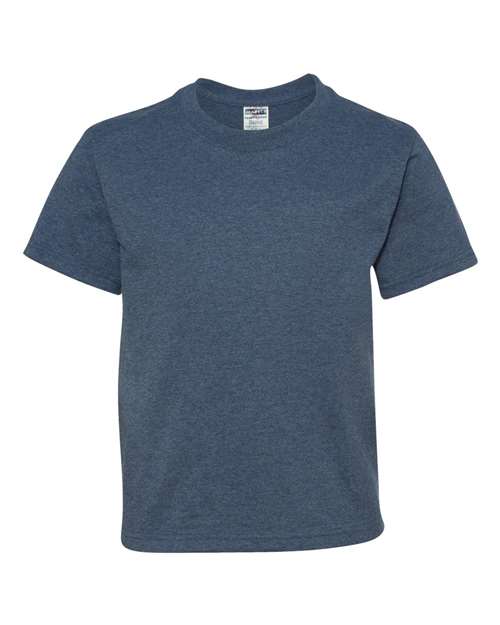 JERZEES Dri-Power® Youth 50/50 T-Shirt 29BR Vintage Heather Blue Custom Embroidered Business Logo