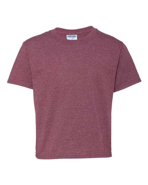 JERZEES Dri-Power® Youth 50/50 T-Shirt 29BR Vintage Heather Maroon Custom Embroidered Business Logo