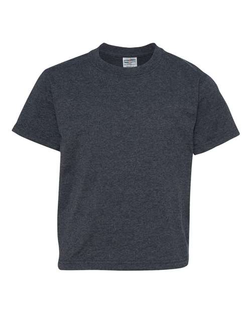 JERZEES Dri-Power® Youth 50/50 T-Shirt 29BR Vintage Heather Navy Custom Embroidered Business Logo