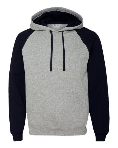 JERZEES Nublend® Colorblocked Raglan Hooded Sweatshirt 96CR Custom Embroidered Business Logo