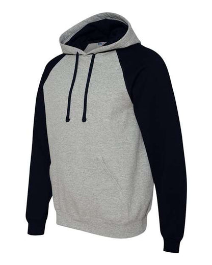 JERZEES Nublend® Colorblocked Raglan Hooded Sweatshirt 96CR Custom Embroidered Business Logo