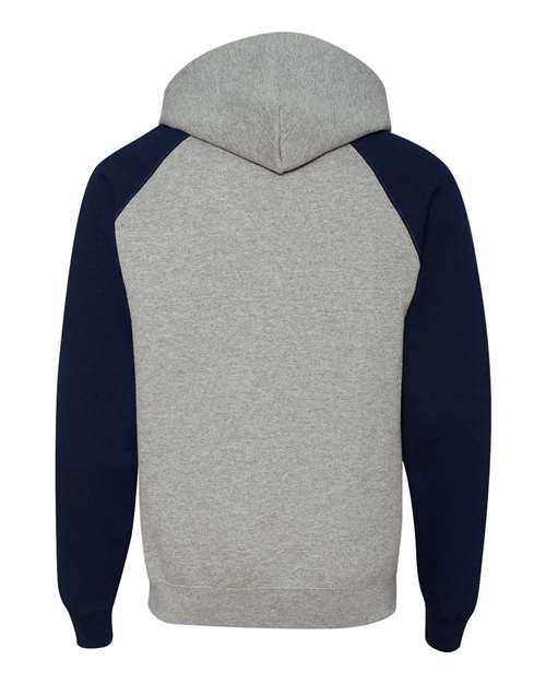 JERZEES Nublend® Colorblocked Raglan Hooded Sweatshirt 96CR Custom Embroidered Business Logo