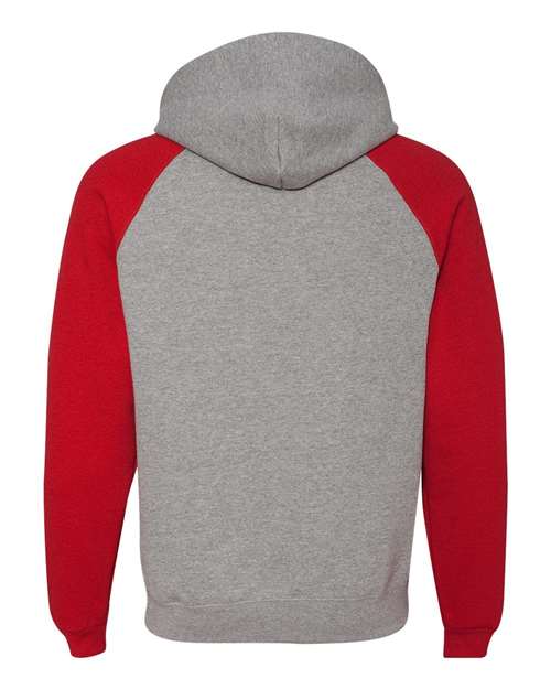 JERZEES Nublend® Colorblocked Raglan Hooded Sweatshirt 96CR Custom Embroidered Business Logo