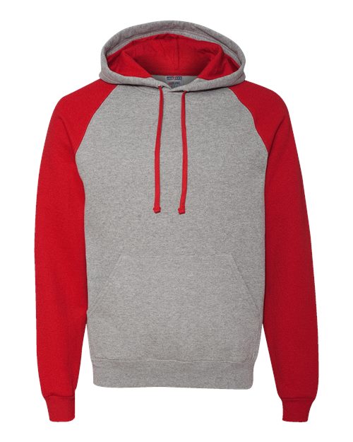 JERZEES Nublend® Colorblocked Raglan Hooded Sweatshirt 96CR Custom Embroidered Business Logo