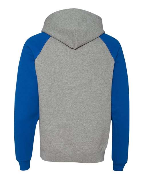 JERZEES Nublend® Colorblocked Raglan Hooded Sweatshirt 96CR Custom Embroidered Business Logo