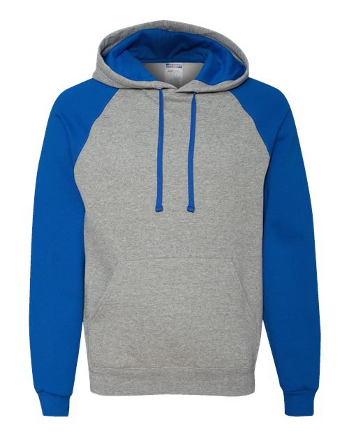 JERZEES Nublend® Colorblocked Raglan Hooded Sweatshirt 96CR Custom Embroidered Business Logo