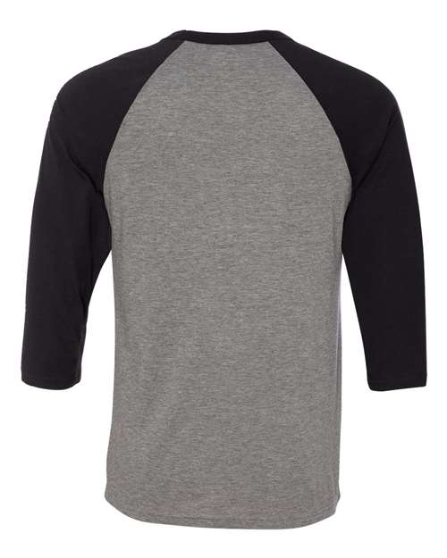 BELLA + CANVAS Three-Quarter Sleeve Baseball Tee 3200 Deep Heather/ Black Custom Embroidered Business Logo