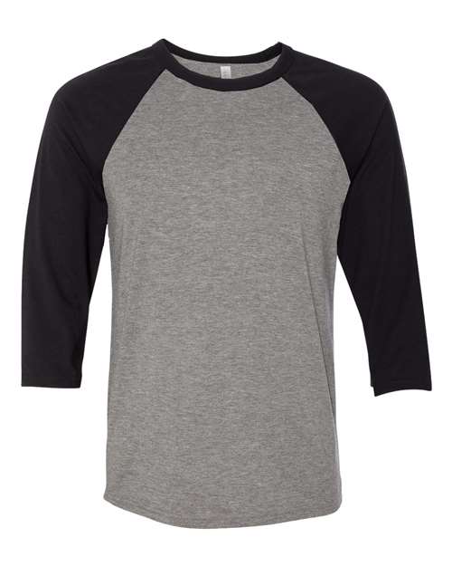 BELLA + CANVAS Three-Quarter Sleeve Baseball Tee 3200 Deep Heather/ Black Custom Embroidered Business Logo