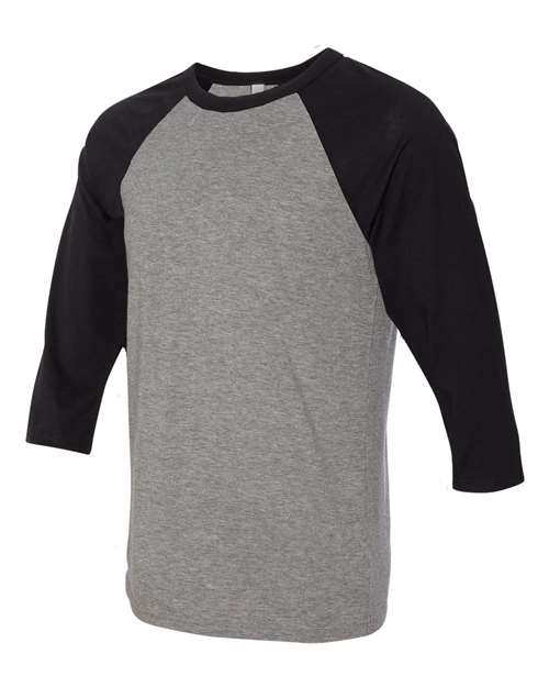 BELLA + CANVAS Three-Quarter Sleeve Baseball Tee 3200 Deep Heather/ Black Custom Embroidered Business Logo
