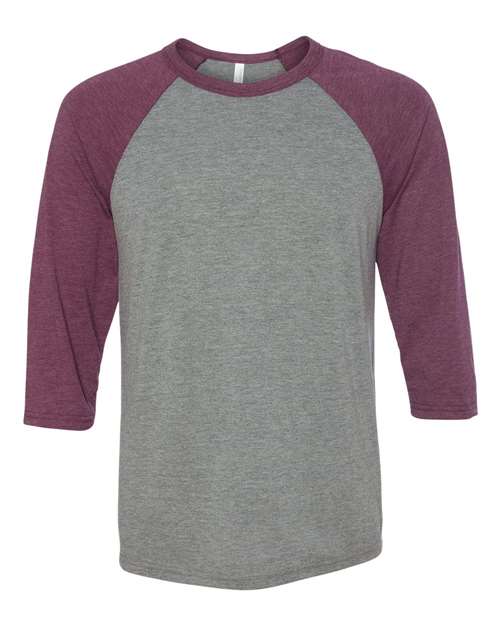 BELLA + CANVAS Three-Quarter Sleeve Baseball Tee 3200 Grey/ Charcoal Black Triblend Custom Embroidered Business Logo