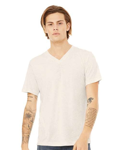 Custom Embroidered  BELLA + CANVAS Triblend V-Neck Short Sleeve Tee 3415 Oatmeal Triblend