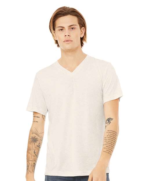 Custom Embroidered  BELLA + CANVAS Triblend V-Neck Short Sleeve Tee 3415 Oatmeal Triblend