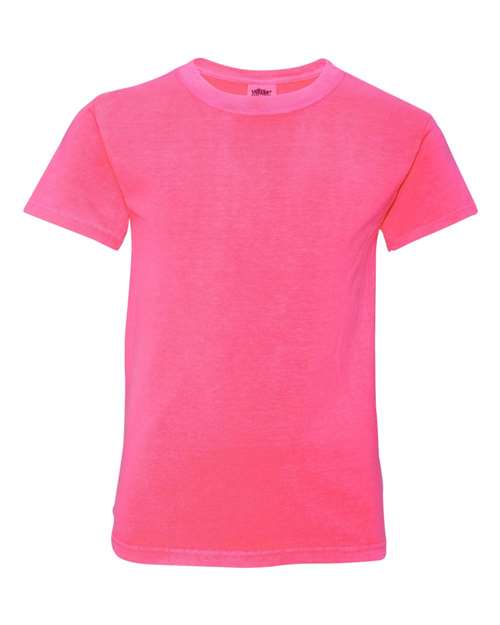 Comfort Colors Garment-Dyed Youth Heavyweight T-Shirt 9018 Neon Pink Custom Embroidered Business Logo