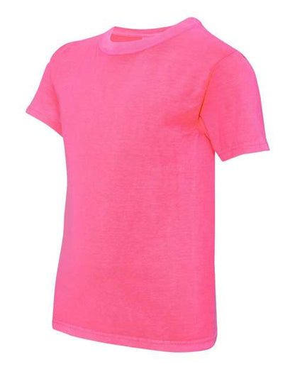 Comfort Colors Garment-Dyed Youth Heavyweight T-Shirt 9018 Neon Pink Custom Embroidered Business Logo