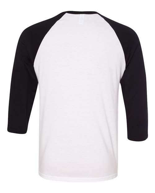 BELLA + CANVAS Three-Quarter Sleeve Baseball Tee 3200 White Fleck/ Charcoal Triblend Custom Embroidered Business Logo