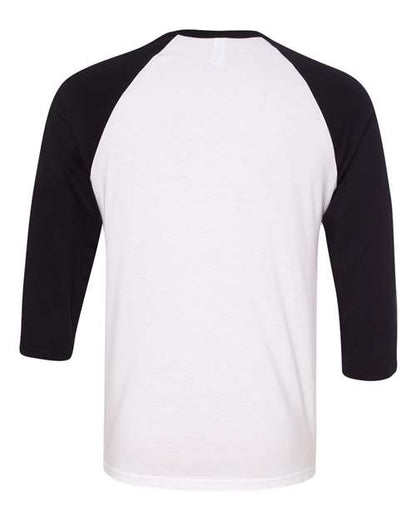 BELLA + CANVAS Three-Quarter Sleeve Baseball Tee 3200 White Fleck/ Charcoal Triblend Custom Embroidered Business Logo