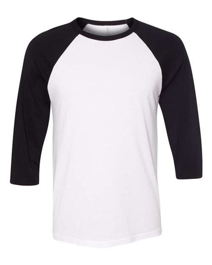 BELLA + CANVAS Three-Quarter Sleeve Baseball Tee 3200 White Fleck/ Charcoal Triblend Custom Embroidered Business Logo