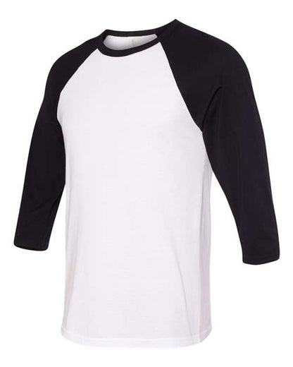 BELLA + CANVAS Three-Quarter Sleeve Baseball Tee 3200 White Fleck/ Charcoal Triblend Custom Embroidered Business Logo