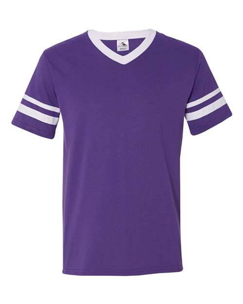 Augusta Sportswear V-Neck Jersey with Striped Sleeves 360 Purple/ White