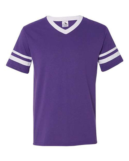 Augusta Sportswear V-Neck Jersey with Striped Sleeves 360 Purple/ White