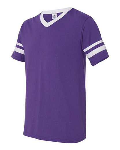 Augusta Sportswear V-Neck Jersey with Striped Sleeves 360 Purple/ White