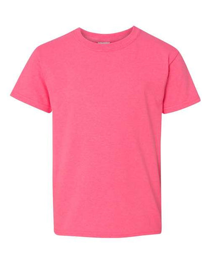 Gildan Heavy Cotton™ Youth T-Shirt 5000B Safety Pink Custom Embroidered Business Logo