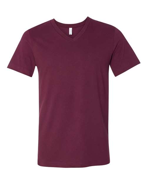 BELLA + CANVAS Jersey V-Neck Tee 3005 Maroon Custom Embroidered Business Logo