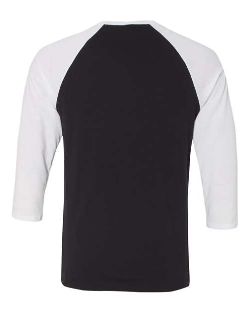 BELLA + CANVAS Three-Quarter Sleeve Baseball Tee 3200 Black/ White Custom Embroidered Business Logo