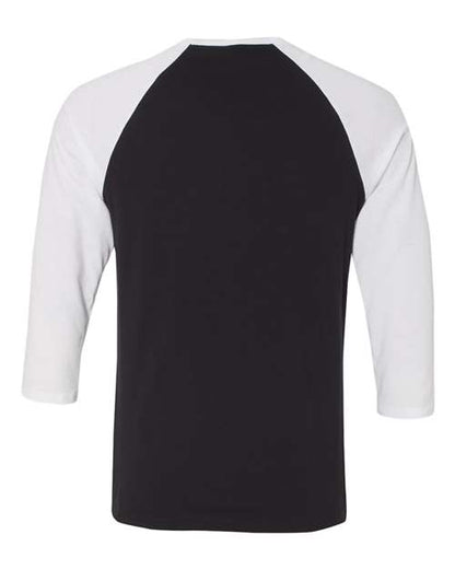 BELLA + CANVAS Three-Quarter Sleeve Baseball Tee 3200 Black/ White Custom Embroidered Business Logo