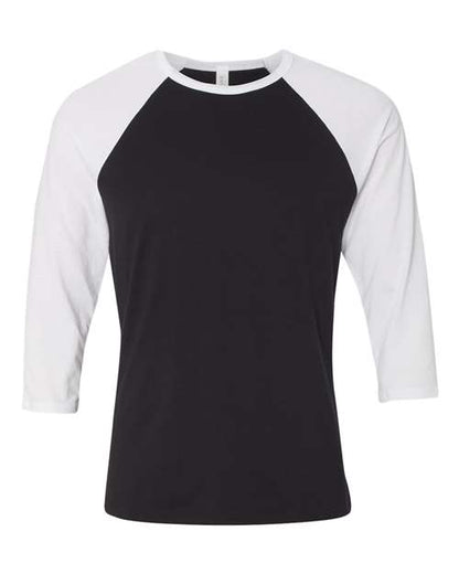 BELLA + CANVAS Three-Quarter Sleeve Baseball Tee 3200 Black/ White Custom Embroidered Business Logo
