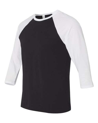 BELLA + CANVAS Three-Quarter Sleeve Baseball Tee 3200 Black/ White Custom Embroidered Business Logo