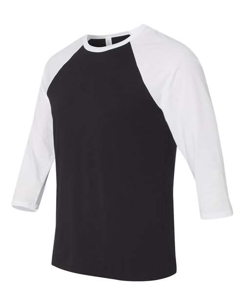 BELLA + CANVAS Three-Quarter Sleeve Baseball Tee 3200 Black/ Red Custom Embroidered Business Logo