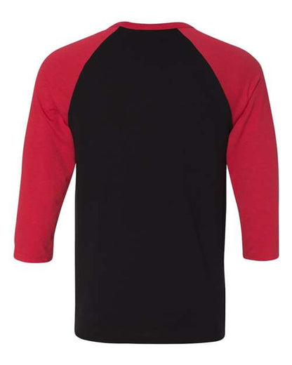 BELLA + CANVAS Three-Quarter Sleeve Baseball Tee 3200 Black/ Red Custom Embroidered Business Logo